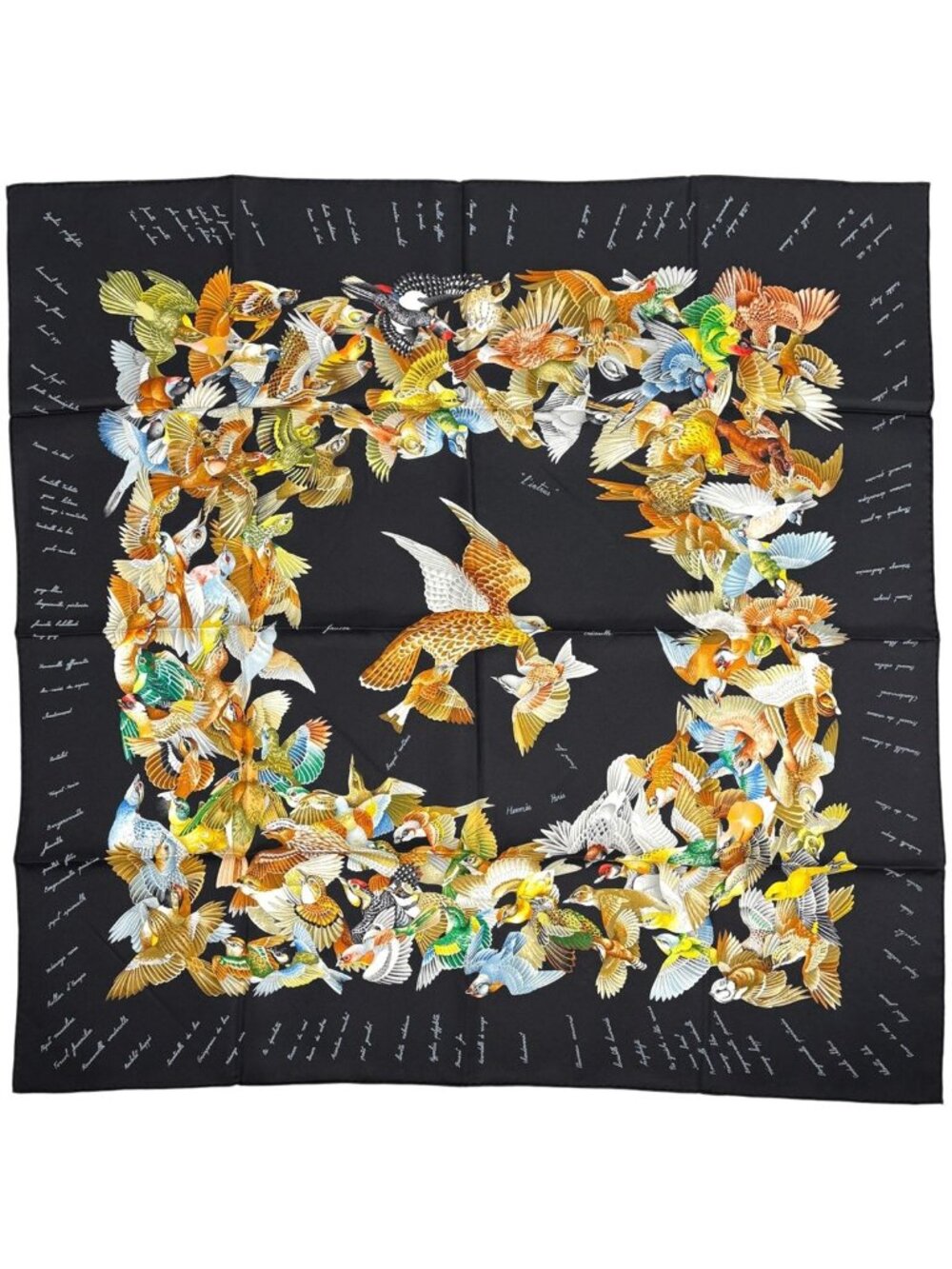 Hermes Carre 90 L'intrus Intruder Scarf Silk Black Multicolor